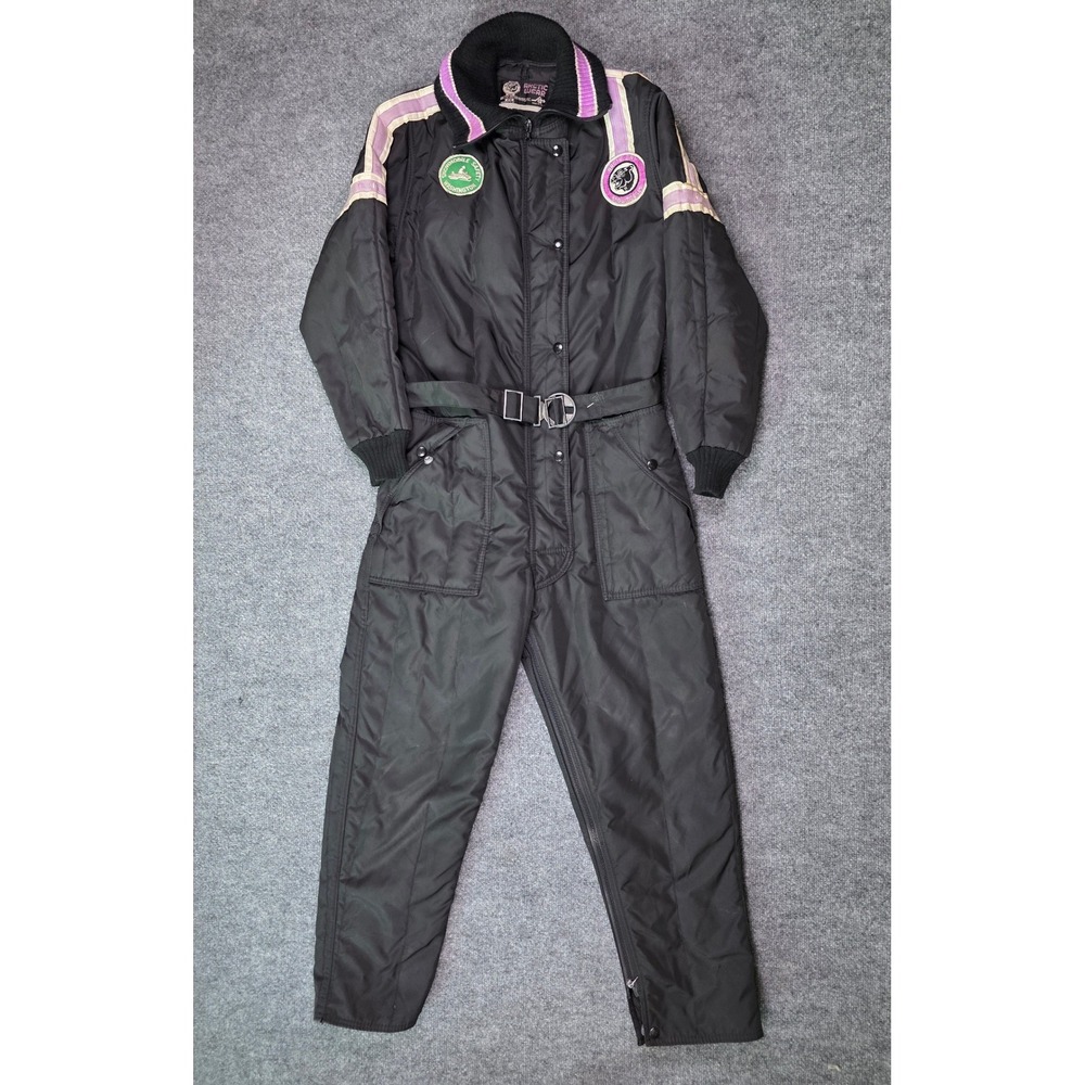 Vintage 70s Arctic Cat Snowmobile Suit Unisex Small Black Purple Arctic Wear USA